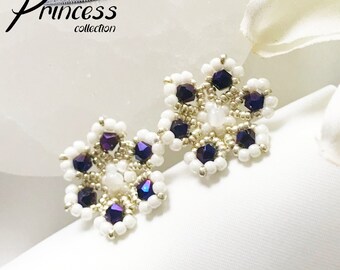 ''Princess'' earrings in mauve crystal zircons and micro glass beads | Handmade Necklace | Gift for her