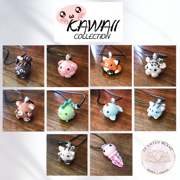 Collier ou breloque Kawaii ''Animaux'' | Cadeau pour fille | Charmes en pâte polymère fait à la main | Bijoux en argile polymère