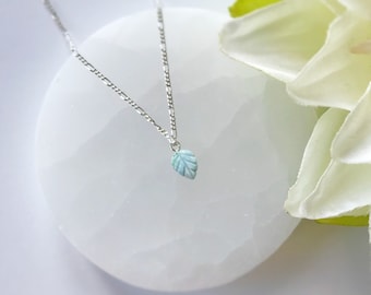 Sterling silver necklace and larimar stone leaf charm | Handmade Necklace | Gift for her | Personalized necklace