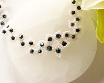 ''Elegance'' necklace in midnight blue crystal zircons and micro glass beads | Handmade Necklace | Gift for her