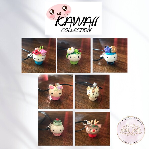 Collier ou breloque Kawaii ''Cupcakes'' | Cadeau pour fille | Charmes en pâte polymère fait à la main | Bijoux en argile polymère