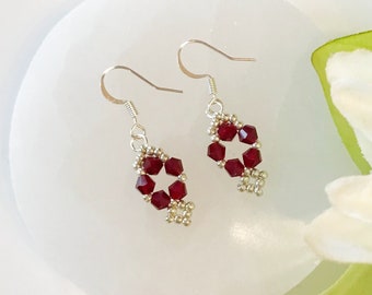 Red crystal zircon and micro glass bead earrings | Handmade | Gift for her