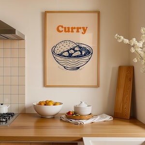 Retro Curry Art Print do wystroju kuchni i restauracji | Plakat z food trucka | Odważny kolorowy prezent w postaci fast foodu