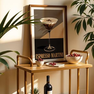 Impresión de cóctel retro Espresso Martini - Arte de pared vintage para decoración de hogar, bar y cocina, impresión de cócteles, arte espresso, regalo de arte mural de cócteles