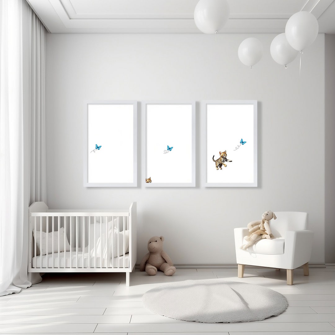 Cat Nursery Wall Art Print Set of 3 Cat Nursery Decor Animal Nursery