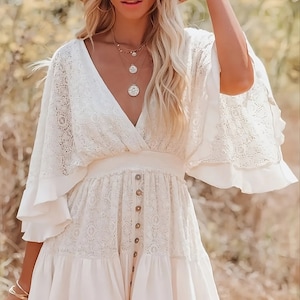 Women's Lace Summer Dress: Casual Boho Sundress With Patchwork Lace and ...