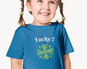 7th Birthday Lucky 7 Four-Leaf Clover Shirt - Boys & Girls Tee, Gift Idea.