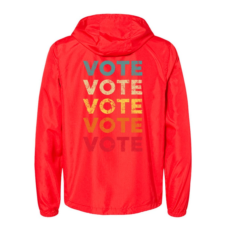 Pace e voto: giacca a vento colorata VOTE con segno di pace immagine 3