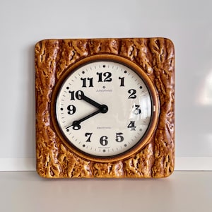 Junghans Ceramic Wall Clock, Retro Square Brown Clock, Kitchen Decor, Eletronic Clock Made in Germany, H3658
