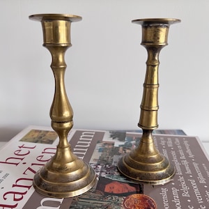 Vintage Brass Candle Holders: MCM Table Decor, Finger Loop Candlestick
