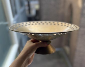 Vintage Brass Fruit Bowl, Geometrical Shape, Minimalist