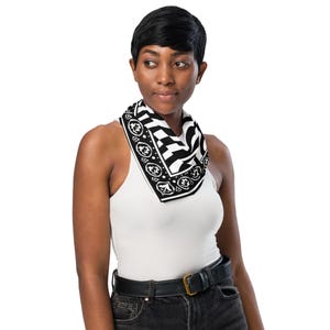 Minimal Zebra Print Bandana | Black and White Animal Pattern Scarf | Y2K Streetwear Head Wrap | Unisex Fashion Accessory