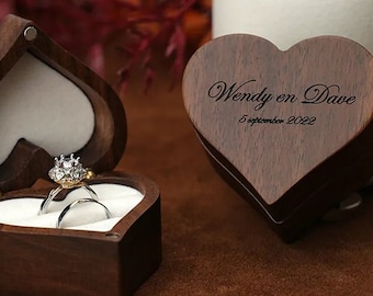Custom Name Ringbox - Heart Shape - Proposal Wedding Gift Wooden Heart Shaped Ring Box with Personal Engraving Name and Date