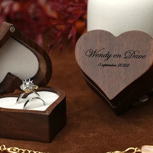 Caja para anillos con nombre personalizado, forma de corazón, propuesta de regalo de boda, caja para anillos en forma de corazón de madera con grabado Personal, nombre y fecha