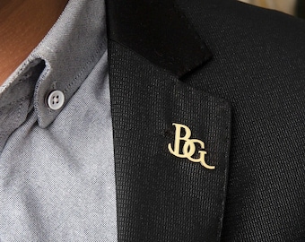 Custom Initials Brooch For Groom Gold Business Event Men's Women Stainless Steel Initials Letters Personalized Wedding Pin Best Man Jewelry