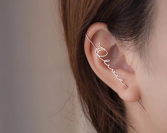 Custom Name Earring Ear Piercing Silver Gold Rosegold Personalized Helix Climber Cuff Wrap Minimalistic Elegant Woman Gift 1 pcs. or set.