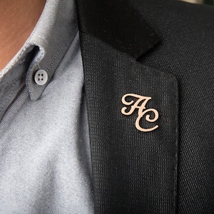 Custom Initials Brooch For Groom Men Stainless Steel-Initials Letters Lapel Pin Personalized Wedding Rosegold