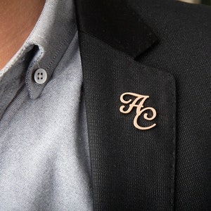 Custom Initials Brooch For Groom Men Stainless Steel-Initials Letters Lapel Pin Personalized Wedding Rosegold