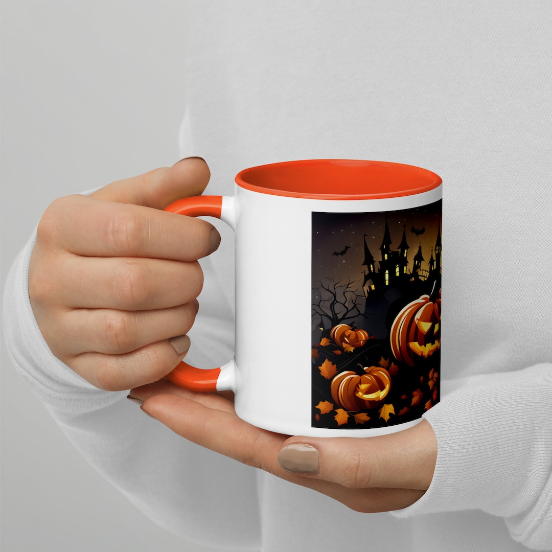Halloween Mug With Enchanting Pumpkin and Bat Print Unique Ceramic