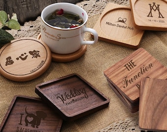 Coaster personnalisé - Coaster en bois gravé au laser personnalisé - Cadeau de mariage - Accessoires de mariage