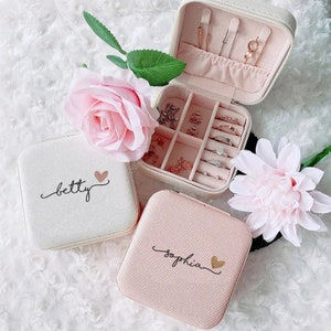 Scatola portagioielli personalizzata per anelli con portagioie da viaggio a forma di cuore Accessori portatili Collana Nome proprio Organizzatore iniziale