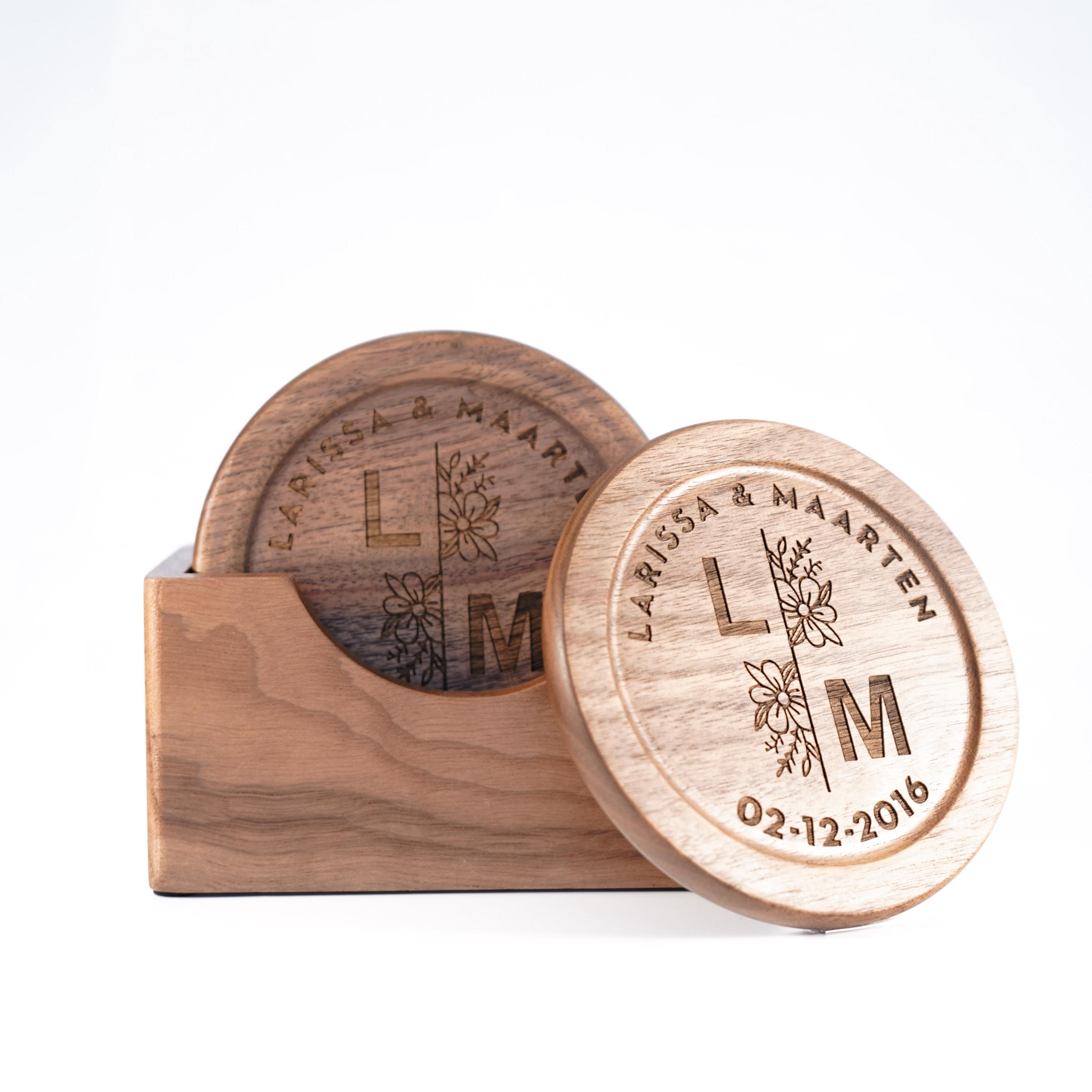 Personalized Wooden Coaster Set - Custom Wedding Coaster Set 6 Pieces ...