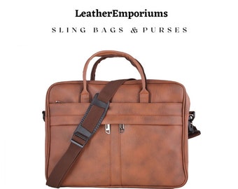 Vegan Leather Laptop Bag Briefcase Messenger Bag - Timeless Elegance, Classy and Functional for Professionals on the Move
