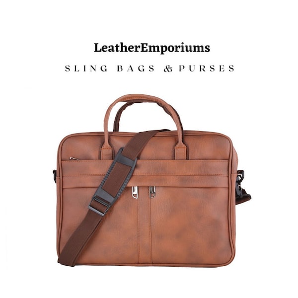 Vegan Leather Laptop Bag Briefcase Messenger Bag - Timeless Elegance, Classy and Functional for Professionals on the Move