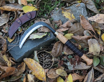 Machete de camping forjado a mano, hoja afilada como una navaja, forjado a mano en acero al carbono 52100 endurecido, con funda de cuero, cuchillo para cortar