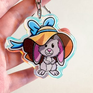 Bunny Keychain, Acrylic Keychain, Rabbit Keychain, Holographic Charm, Bunny Rabbit Key Chain, Animal Keychain, Pet Keyring, Cute Bunny