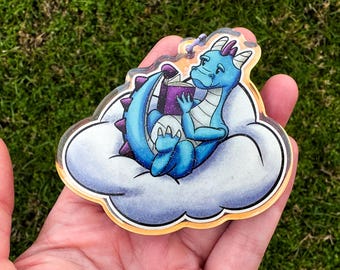 Bookish Dragon Keychain: Sparkly Acrylic Reader Gift