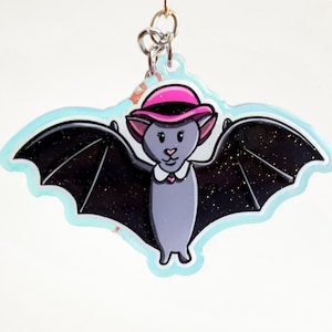 Bat Keychain, Halloween Gift, Acrylic Keychain, Holographic Keychain, Acrylic Keyring, Bat Lover Gift, Nocturnal Animal, Bat Key Chain
