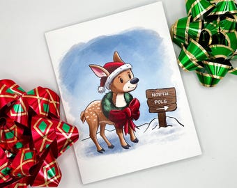 Reindeer Christmas Card Set--Featuring Six Hand Drawn Illustrations of Deer Around the Holidays