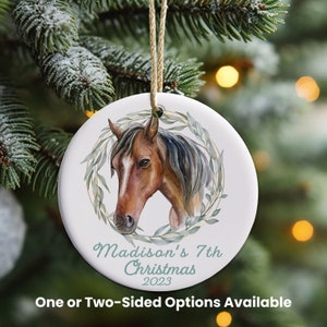 Personalized Ceramic Christmas Horse Ornament Makes Great Keepsake; Family Custom Christmas Ornament; Equestrian Christmas Ornament