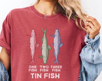 Unisex Sardines Comfort Colors Vintage Style T-shirt; Fisherman Aesthetic Sardine Graphic Tee; Ocean Inspired Style Tinned Fish Shirt