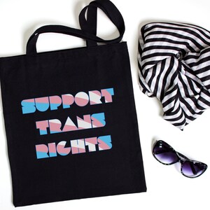 Minimalist Geometric Support Trans Rights Tote Bag Perfect for Pride Month; Sturdy Canvas Tote Bag for Trans Community and Allies; LGBTQ+