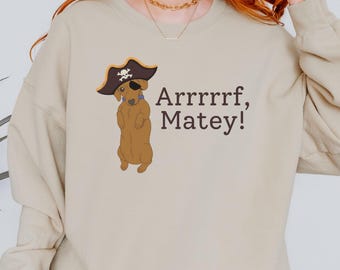 Funny Dachshund Pirate Halloween Sweatshirt; Spooky Dog Mom Shirt for Fall; Unisex Doxie Mom or Doxie Dad Trick or Treat Shirt; Wiener Dog