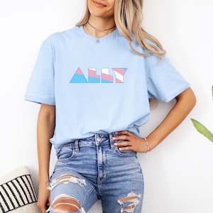 Geometric Pride Shirt Made for Trans Allies; Trans Ally T-shirt; Show Support of Trans Rights with Ally Tee Using Trans Flag Colors