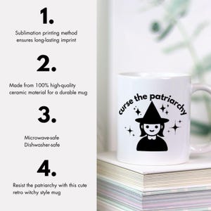 Curse the Patriarchy Cute Witch Mug, Retro Style Anti-Patriarchy Coffee Mug Makes Great Feminist Gift, Equal Rights Coffee Cup, Liberal Gift image 4