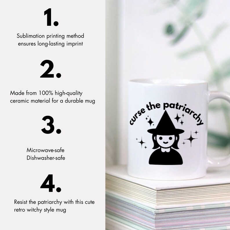 Curse the Patriarchy Cute Witch Mug, Retro Style Anti-Patriarchy Coffee Mug Makes Great Feminist Gift, Equal Rights Coffee Cup, Liberal Gift image 4