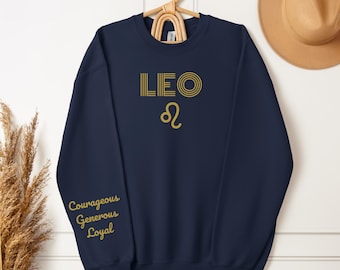 La sudadera Leo personalizada es el regalo perfecto para los cumpleaños de julio y agosto; camiseta del zodiaco personalizada con rasgos de Leo para un regalo festivo único
