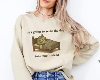 Zabawna bluza z żabą, koszula Ren Faire w stylu vintage, estetyczna, unisexowy, szalony humor w stylu Weirdcore, bluzka z okrągłym dekoltem w stylu Cottagecore – prezent dla miłośnika żab