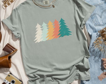 Nature Lover Colorful Trees Camping Gift Shirt; Grungy Forest Shirt Cute Birthday Gift for Outdoorsy Mom; Graphic Tree Tee for Camping Favor