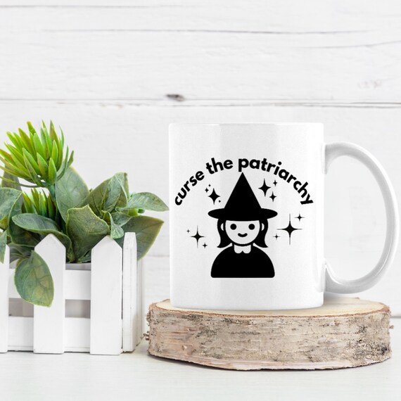 Curse the Patriarchy Cute Witch Mug, Retro Style Anti-Patriarchy Coffee Mug Makes Great Feminist Gift, Equal Rights Coffee Cup, Liberal Gift
