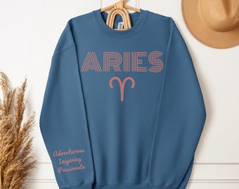 Custom Aries Sweatshirt Makes Perfect Gift for March/April Birthday; Personalized Zodiac Shirt w/ Aries Traits for Unique Holiday Gift