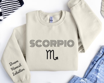 Moletom personalizado de Escorpião é o presente perfeito para aniversários de outubro/novembro; Camiseta personalizada do zodíaco com características de Escorpião para um presente de Natal exclusivo