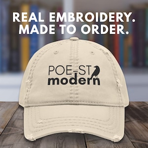 Edgar Allan Poe Embroidered Dad Hat, POE-ST Modern Cap with Raven, PhD Graduation Gift, Gothic Clothes, Dark Academia Reader Hat