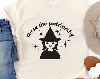 Curse the Patriarchy Cute Witch Shirt, Retro Style Anti-Patriarchy T-shirt Makes Great Feminist Gift, Equal Rights Shirt, Liberal Tee