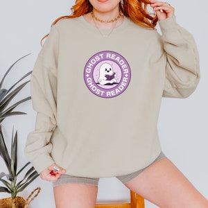 Ghost with Book Halloween Sweatshirt Perfect for Reading Teachers and Librarians; Book and Halloween Lover Gift; Cute Ghost Shirt; Fall Top