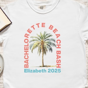 Spersonalizowana koszulka na wieczór panieński na plaży, spersonalizowana koszulka na wieczór panieński, koszulka Comfort Colors Beach Bach Club, prezent dla druhny, Tropical Bach
